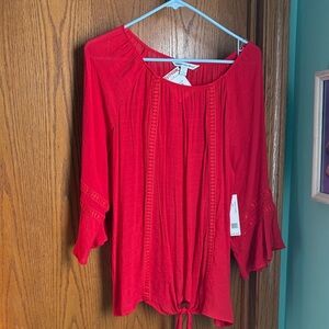 NWT Fundamental Things Red  Blouse with Bell Sleeves